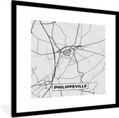 Fotolijst incl. Poster Zwart Wit- Plattegrond – Philippeville – Zwart Wit – Stadskaart - Kaart - 40x40 cm - Posterlijst