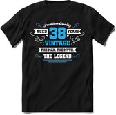 38 Jaar Legend - Feest kado T-Shirt Heren / Dames - Wit / Blauw - Perfect Verjaardag Cadeau Shirt - grappige Spreuken, Zinnen en Teksten. Maat XXL