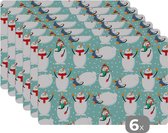 Placemat - Placemats kunststof - Sneeuwpop - Cartoon - Winter - Kerst - Patronen - 45x30 cm - 6 stuks - Hittebestendig - Anti-Slip - Onderlegger - Afneembaar