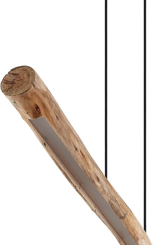 Lindby - Hanglampen- met dimmer - 1licht - ijzer, eucalyptushout - H: 5.5 cm - mat zwart, hout - Inclusief lichtbron