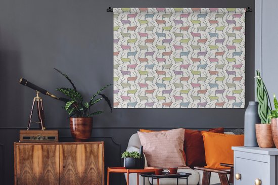Wandkleed - Wanddoek - Patronen - Hert - Beige - 120x90 cm - Wandtapijt