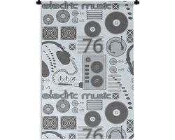 Wandkleed – Wanddoek – DJ – Koptelefoon – Vintage – Tekening – Design – 60×90 cm – Wandtapijt