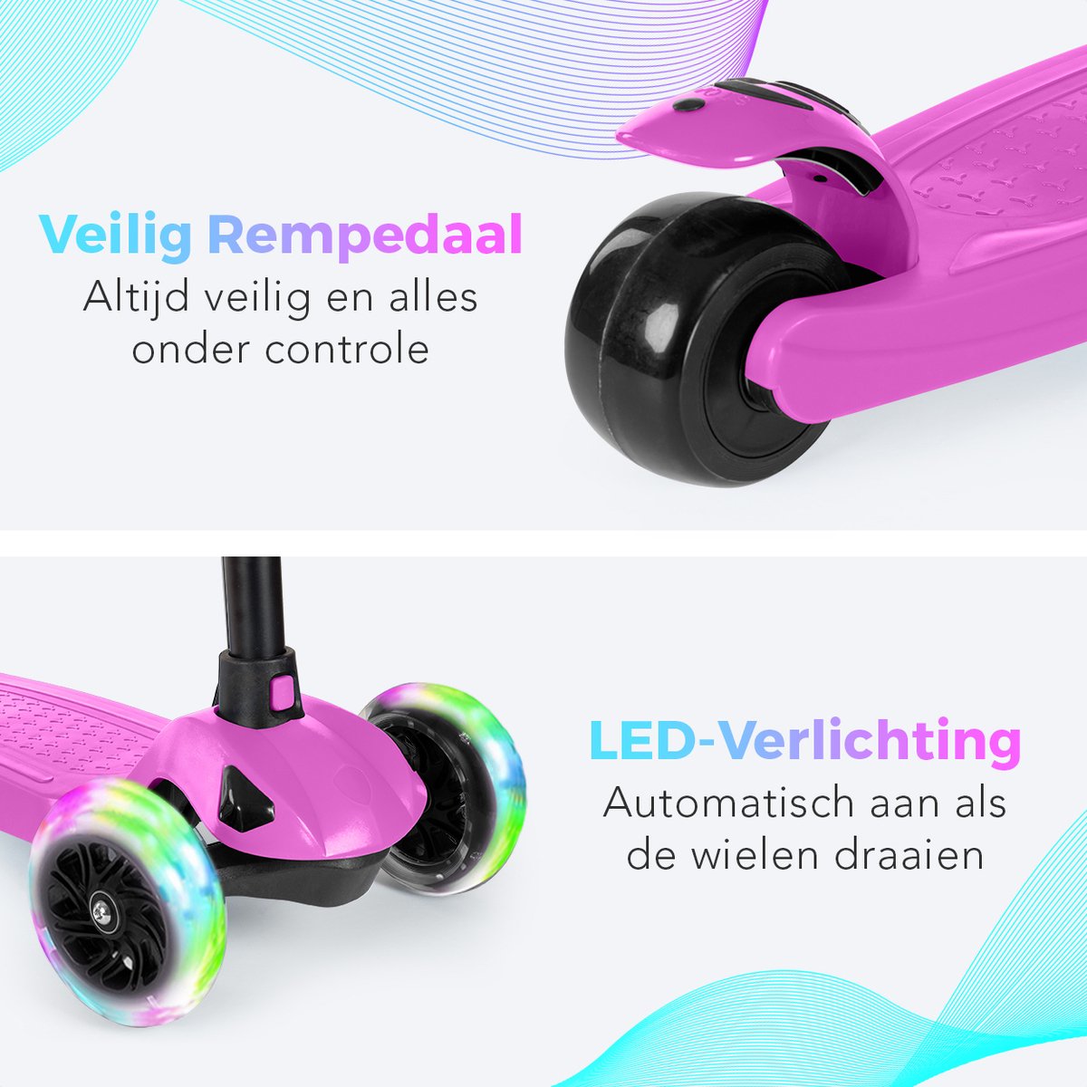 LifeGoods TurboRide Kinderstep - Step 5-8 Jaar - 3 Lichtgevende LED Wielen - Hoogte Verstelbaar - Jongens/Meisjes - Roze — afbeelding 2