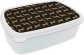 Broodtrommel Wit - Lunchbox - Brooddoos - Patroon - Hert - Zwart - Bruin - 18x12x6 cm - Volwassenen