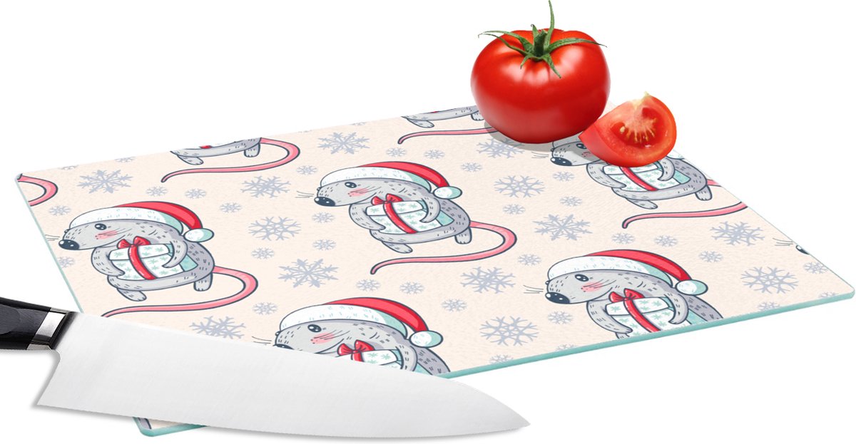 Glazen Snijplank - 28x20 - Rat - Kerstcadeau - Kinderen - Kerst - Patronen - Snijplanken Glas