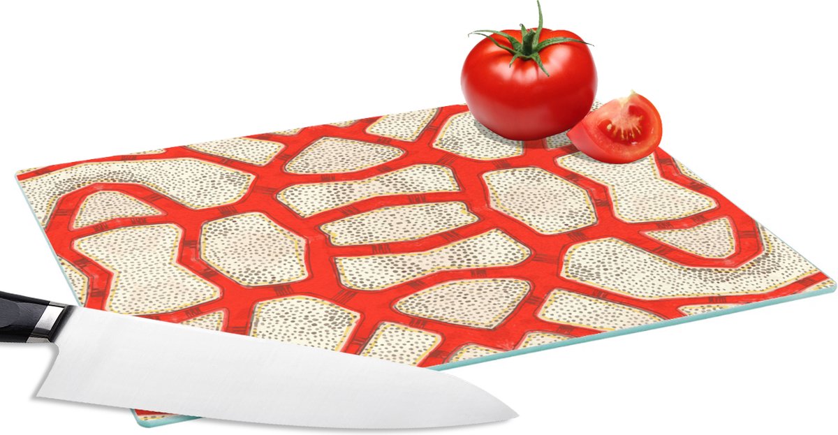 Glazen Snijplank - 28x20 - Koraal - Rood - Wit - Design - Snijplanken Glas