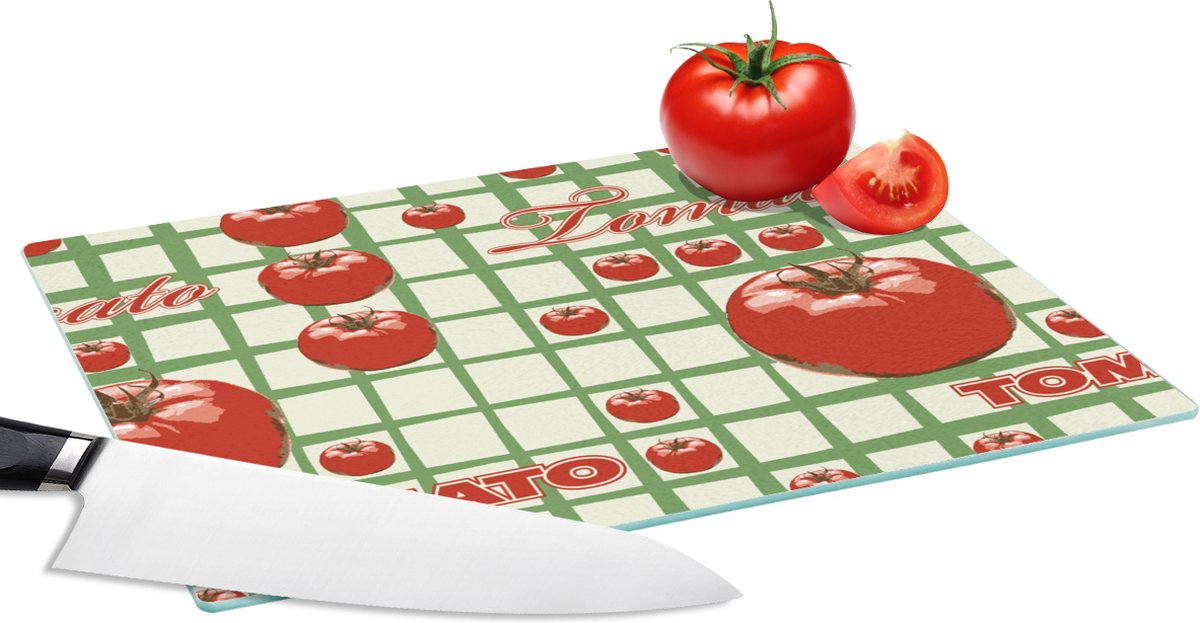 Glazen Snijplank - 28x20 - Tomaat - Patronen - Fruit - Vintage - Snijplanken Glas