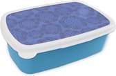 Broodtrommel Blauw - Lunchbox - Brooddoos - Bloemen - Patronen - Blauw - 18x12x6 cm - Kinderen - Jongen