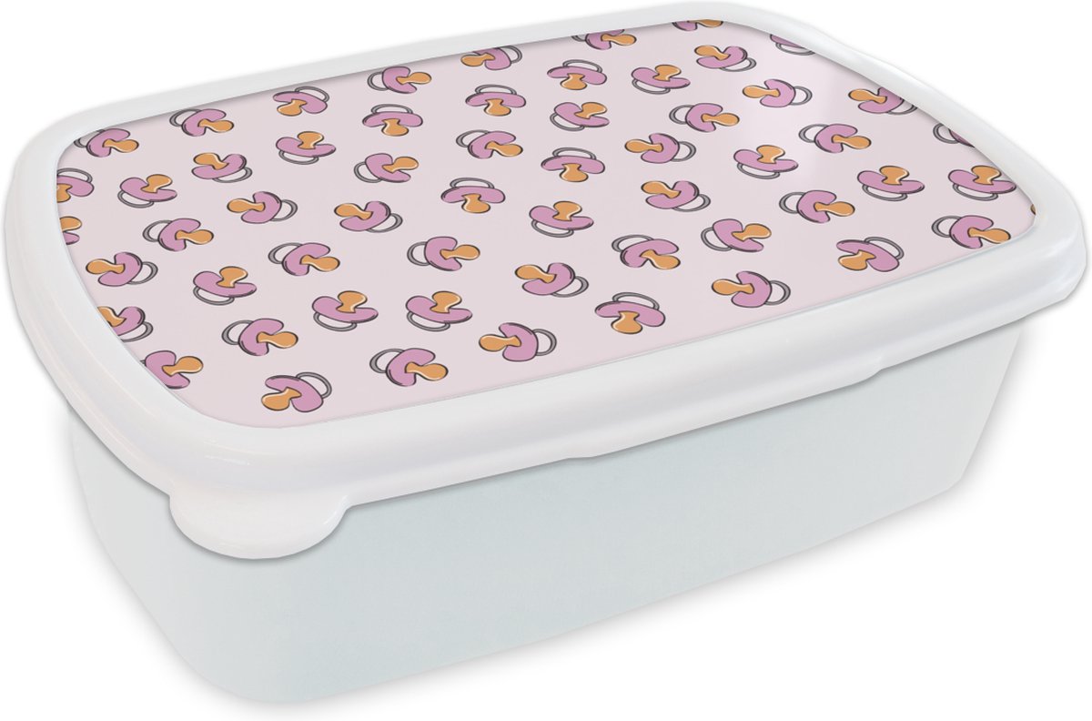 Broodtrommel Wit - Lunchbox - Brooddoos - Speen - Patronen - Roze - 18x12x6 cm - Volwassenen
