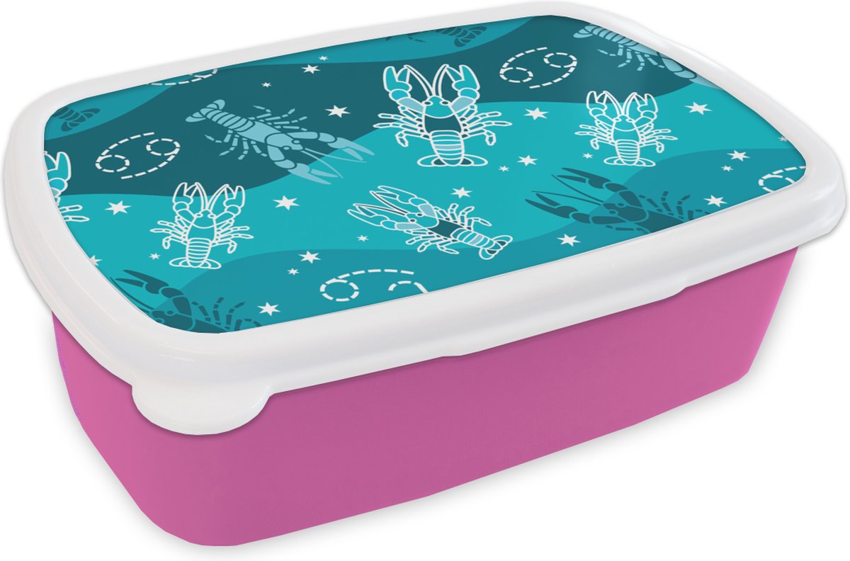 Broodtrommel Roze - Lunchbox - Brooddoos - Zodiac - Kreeft - Design - 18x12x6 cm - Kinderen - Meisje