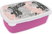 Broodtrommel Roze - Lunchbox - Brooddoos - Monstera - Pastel - Patronen - Bladeren - 18x12x6 cm - Kinderen - Meisje