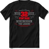 32 Jaar Legend -  kado T-Shirt Heren / Dames - Zilver / Rood - Perfect Verjaardag Cadeau Shirt - grappige Spreuken, Zinnen en Teksten. Maat L