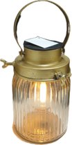 Oneiro’s Luxe SOLAR GLAZEN POT MET RETRO LAMP GOUD ⌀11x18 cm - op Zonneenergie - Warm wit - Tuinverlichting - Lichtsnoer voor buiten - zwart - prikspot - zonne-energie – LED – zome