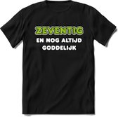 70 Jaar Goddelijk - Feest kado T-Shirt Heren / Dames - Wit / Groen - Perfect Verjaardag Cadeau Shirt - grappige Spreuken, Zinnen en Teksten. Maat S
