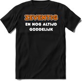 70 Jaar Goddelijk - Feest kado T-Shirt Heren / Dames - Wit / Oranje - Perfect Verjaardag Cadeau Shirt - grappige Spreuken, Zinnen en Teksten. Maat XL