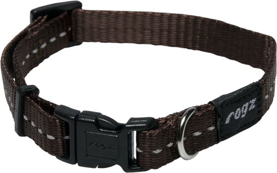 ROGZ Utility Classic Halsband / Hondenhalsband (HB13-J) - Nylon - Chocolate - Breedte 11 mm - Nekomtrek 16 - 22 cm (GELIEVE ALVORENS BESTELLEN OPMETEN)