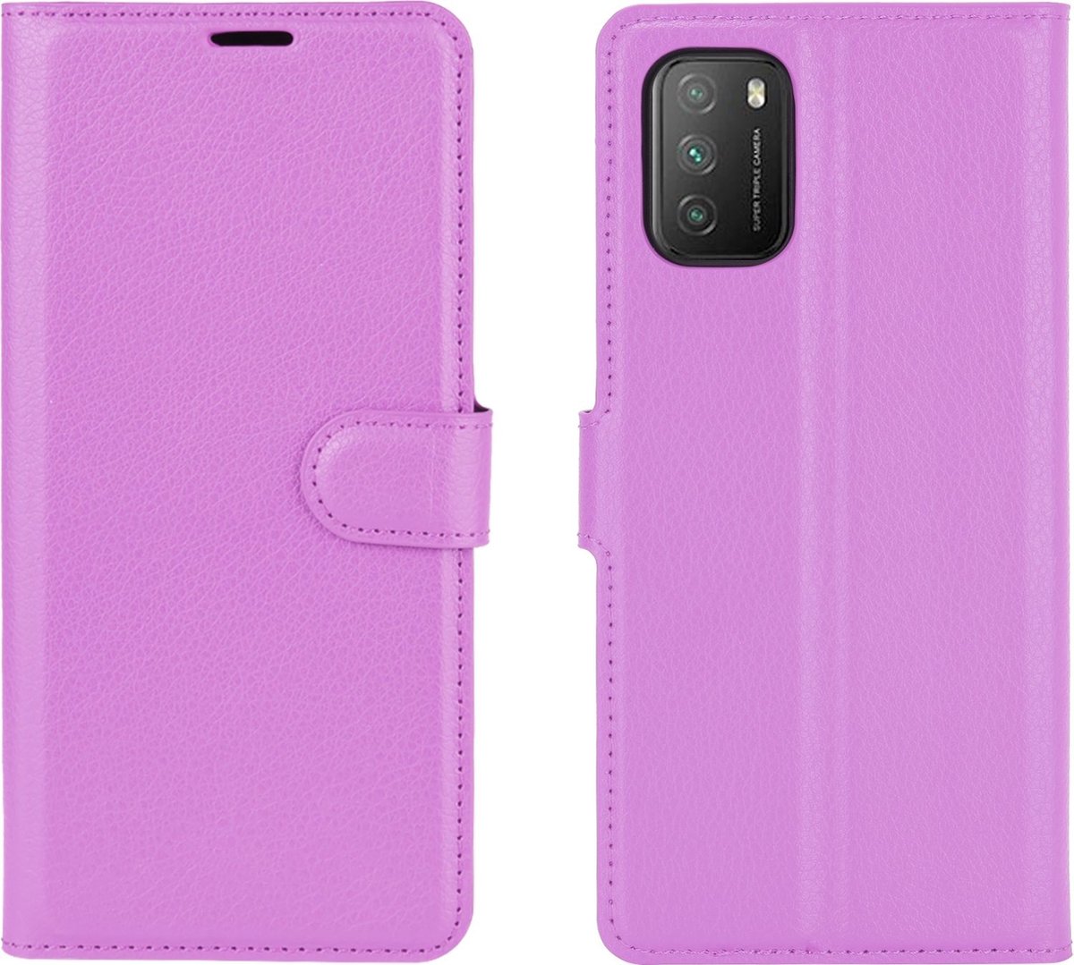 Mobigear Telefoonhoesje geschikt voor POCO M3 Hoesje | Mobigear Classic Bookcase Portemonnee | Pasjeshouder voor 3 Pasjes | Telefoonhoesje voor Pinpas / OV Kaart / Rijbewijs - Paars