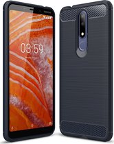 Mobigear Hoesje geschikt voor Nokia 3.1 Plus Telefoonhoesje Flexibel TPU | Mobigear Brushed Slim Backcover | 3.1 Plus Case | Back Cover - Marineblauw