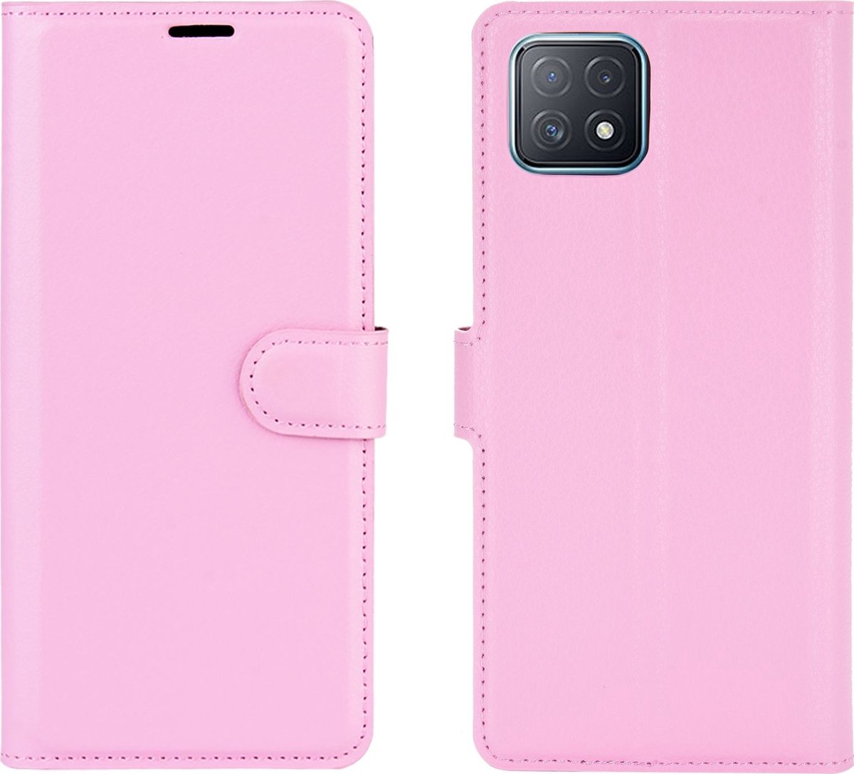 Mobigear Telefoonhoesje geschikt voor OPPO A73 5G Hoesje | Mobigear Classic Bookcase Portemonnee | Pasjeshouder voor 3 Pasjes | Telefoonhoesje voor Pinpas / OV Kaart / Rijbewijs - Roze