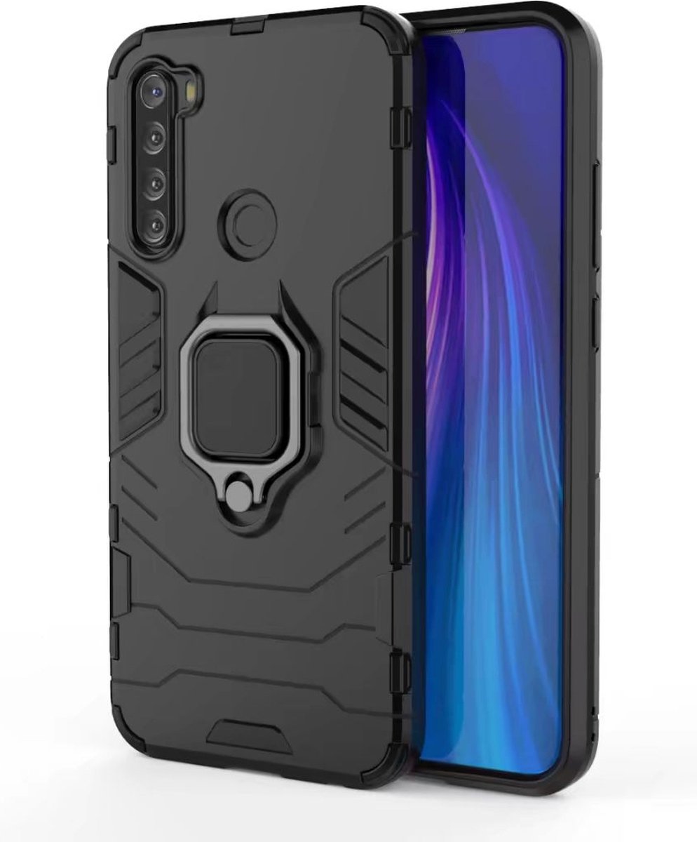 Mobigear Hoesje geschikt voor Xiaomi Redmi Note 8T Telefoonhoesje Hardcase | Mobigear Armor Ring Backcover Shockproof met Ringhouder | Schokbestendig Redmi Note 8T Telefoonhoesje | Anti Shock Proof - Zwart
