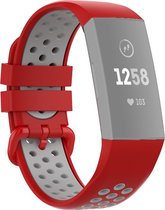Mobigear Siliconen Watch bandje geschikt voor Fitbit Charge 3 Bandje Gespsluiting | Mobigear Sport Plus Buckle - Rood /Grijs