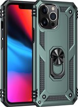 Mobigear Hoesje geschikt voor Apple iPhone 13 Pro Max Telefoonhoesje Hardcase | Mobigear Armor Ring Backcover Shockproof met Ringhouder | Schokbestendig iPhone 13 Pro Max Telefoonhoesje | Anti Shock Proof - Groen