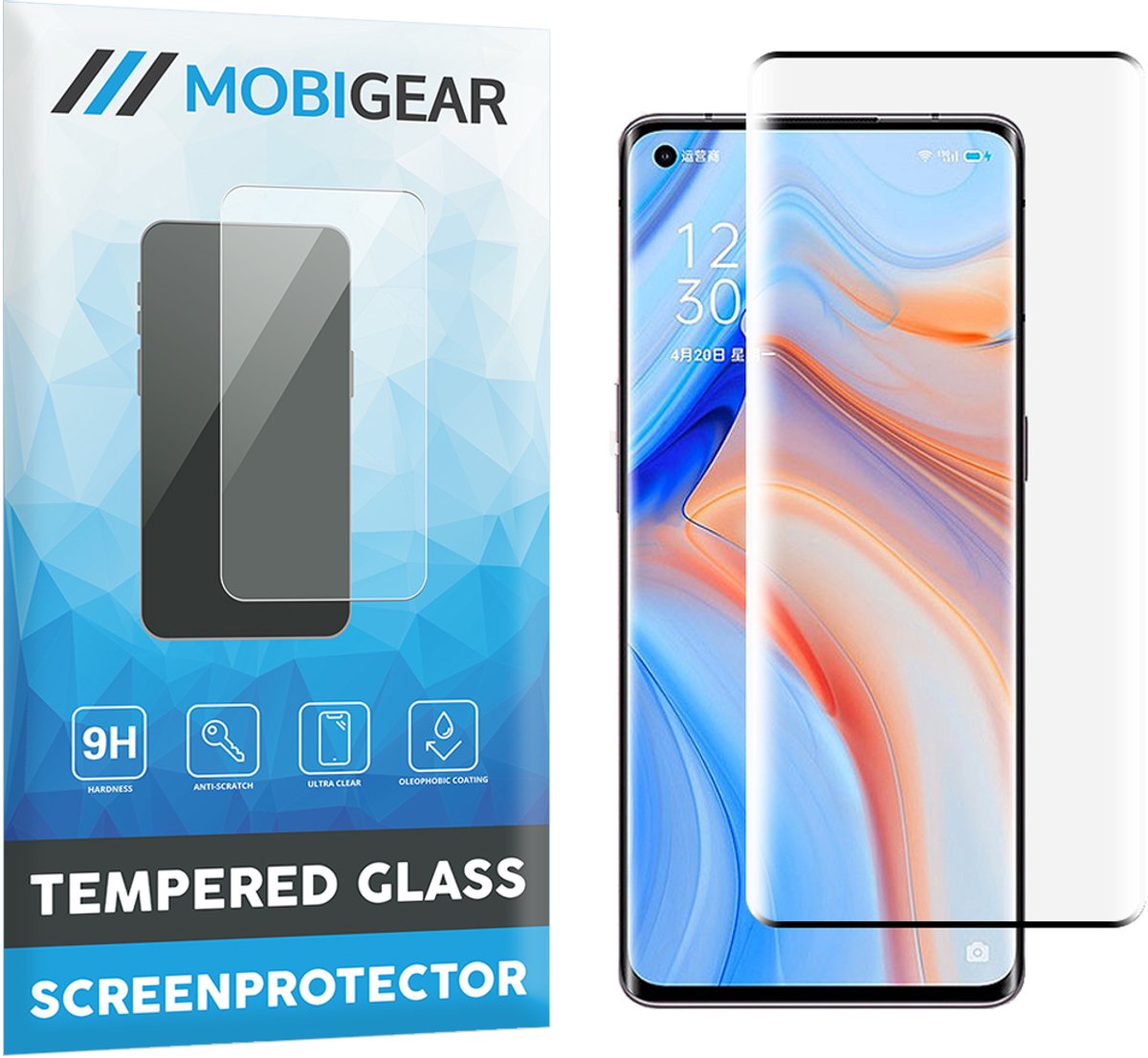 Mobigear Screenprotector geschikt voor OPPO Reno 4 Pro 5G Glazen | Mobigear Curved Screenprotector - Case Friendly - Zwart