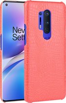 Mobigear Hoesje geschikt voor OnePlus 8 Pro Telefoonhoesje Hardcase | Mobigear Croco Backcover | 8 Pro Case | Back Cover - Rood