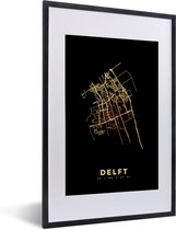 Fotolijst incl. Poster - Delft - Kaart - Stadskaart - Nederland - Plattegrond - 40x60 cm - Posterlijst