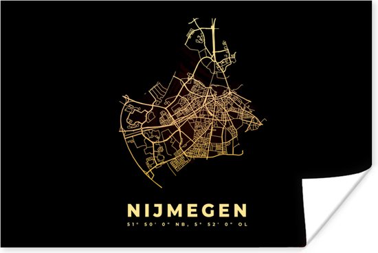 Poster Stadskaart - Nederland - Nijmegen - Plattegrond - Kaart - 30x20 cm