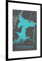 Fotolijst incl. Poster - Nederland - Plattegrond - Water - Stadskaart - Kaart - Alkmaardermeer - 60x90 cm - Posterlijst