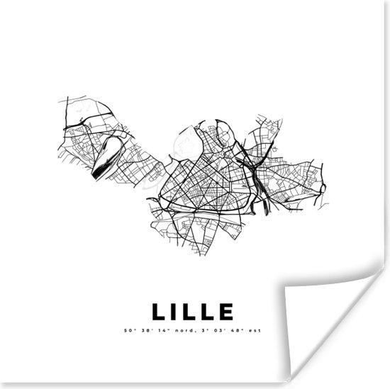 Poster Kaart - Stadskaart - Plattegrond - Zwart Wit - Lille - Frankrijk