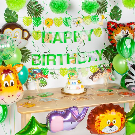 Fissaly 127 Stuks Jungle Thema Party Verjaardag Versiering XXL Set - Safari Decoratie Kinderfeestje - Ballonnen - Fissaly