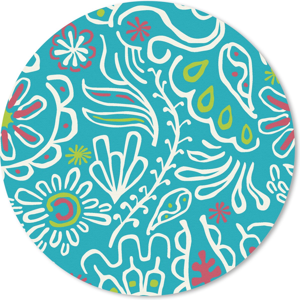 Muismat rond 20x20 cm - Mousepad Bloemen - Bladeren - Tropisch - Design - Ronde muismatten