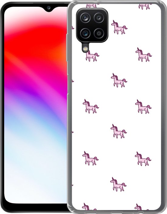 Coque Samsung Galaxy A12 - Fille - Unicorn - Rose - Motifs - Fille - Enfant - Enfants - Coque de téléphone en Siliconen
