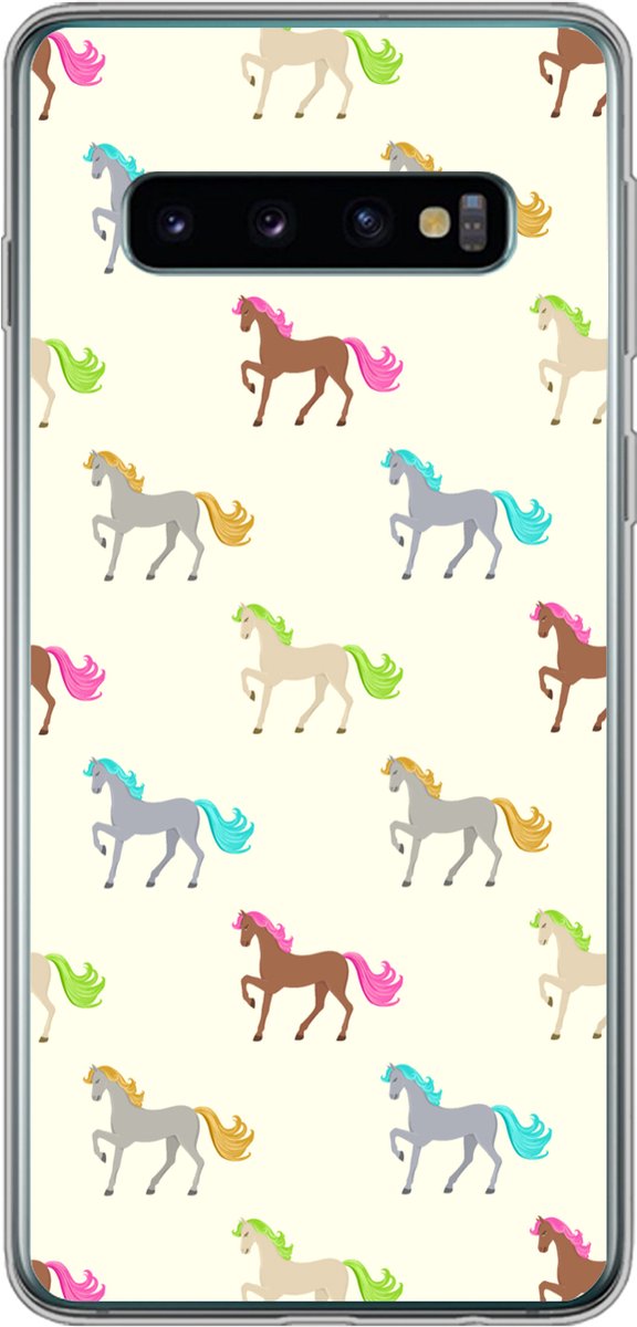 Telefoonhoesje Geschikt voor Samsung Galaxy S10 hoesje - Meiden - Paarden - Patronen - Girl - Kids - Kinderen - Siliconen Telefoonhoesje Telefoonhoesje