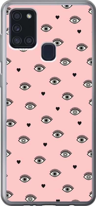 Coque Samsung Galaxy A21s - Fille - Yeux - Rose - Motifs - Fille - Kids - Enfants - Coque de téléphone en Siliconen
