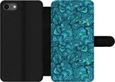 Bookcase iPhone SE 2020 telefoonhoesje - Design - Vintage - Blauw - Turquoise - Met vakjes - Wallet case met magneetsluiting