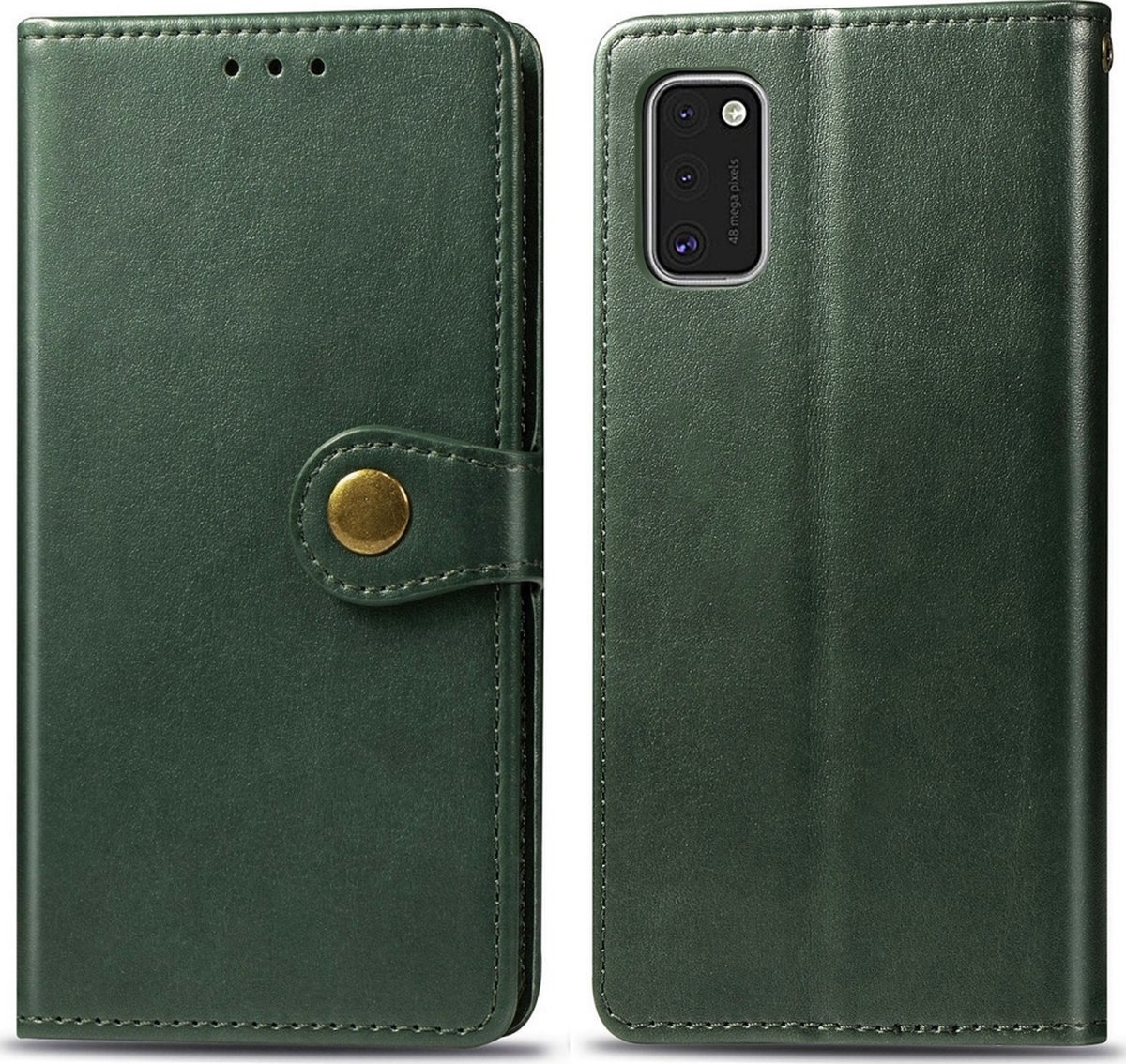 Mobigear Telefoonhoesje geschikt voor Samsung Galaxy A41 Hoesje | Mobigear Snap Button Bookcase Portemonnee | Pasjeshouder voor 3 Pasjes | Telefoonhoesje voor Pinpas / OV Kaart / Rijbewijs - Groen