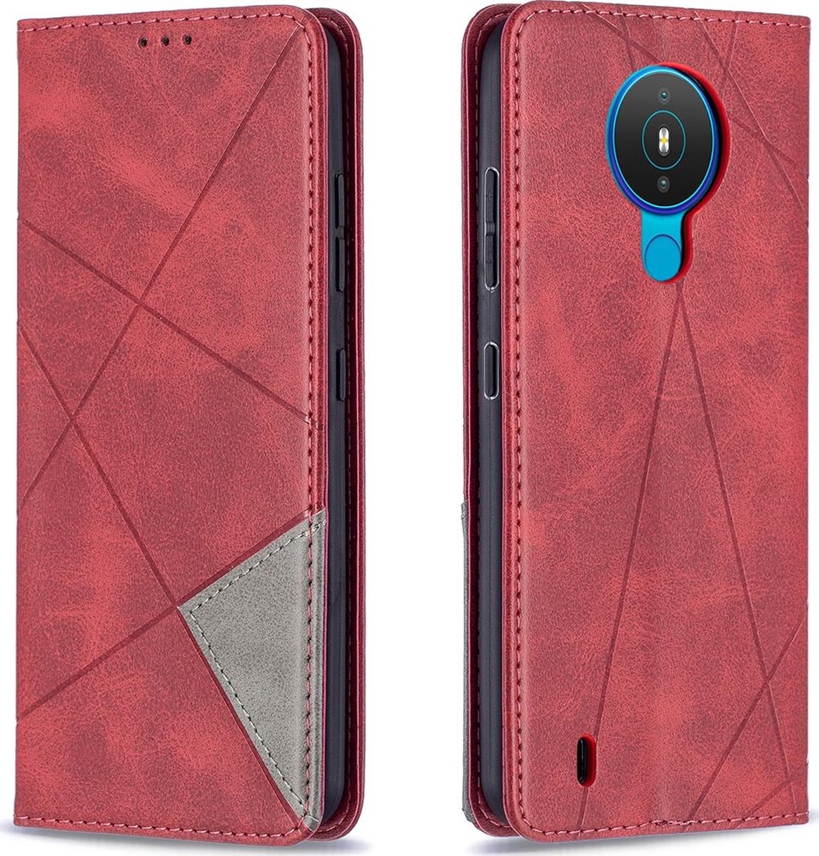 Mobigear Telefoonhoesje geschikt voor Nokia 1.4 Hoesje | Mobigear Rhombus Slim Bookcase | Pasjeshouder voor 2 Pasjes | Telefoonhoesje voor Pinpas / OV Kaart / Rijbewijs - Rood