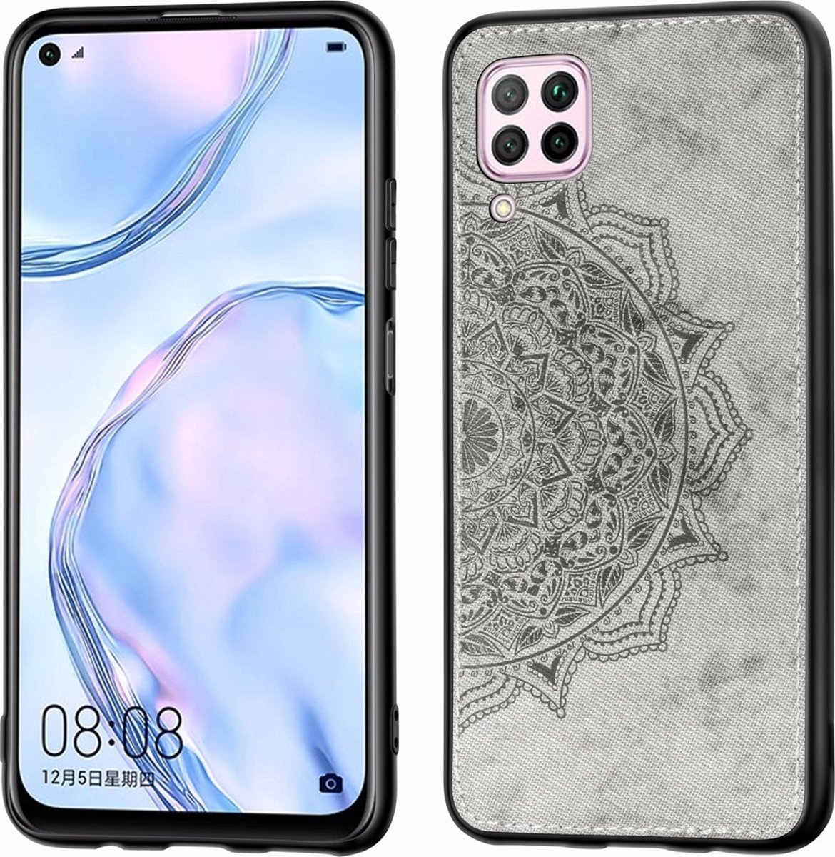 Mobigear Hoesje geschikt voor Huawei P40 Lite Telefoonhoesje Hardcase | Mobigear Mandala Backcover | P40 Lite Case | Back Cover - Grijs