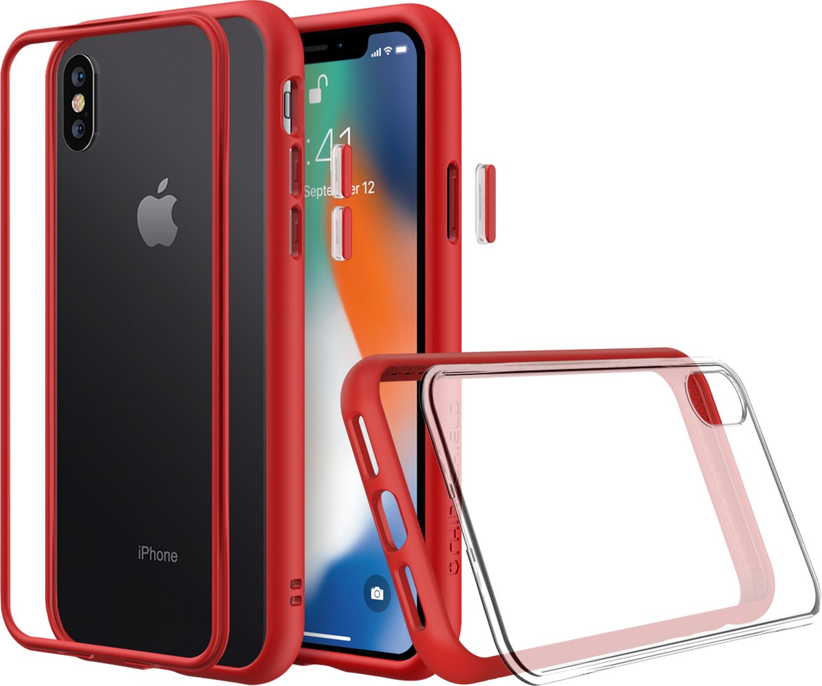 Rhinoshield Hoesje geschikt voor Apple iPhone XS Max Telefoonhoesje Hardcase | Rhinoshield MOD NX Backcover Shockproof | Schokbestendig iPhone XS Max Telefoonhoesje | Anti Shock Proof - Transparant / Rood