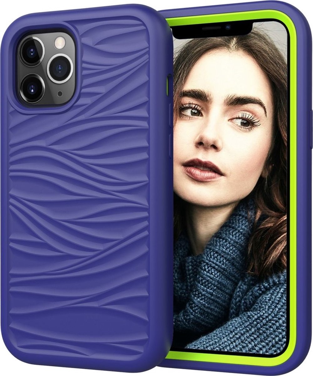 Mobigear Hoesje geschikt voor Apple iPhone 12 Pro Max Telefoonhoesje Hardcase | Mobigear Wave Backcover Shockproof | Schokbestendig iPhone 12 Pro Max Telefoonhoesje | Anti Shock Proof - Donkerblauw