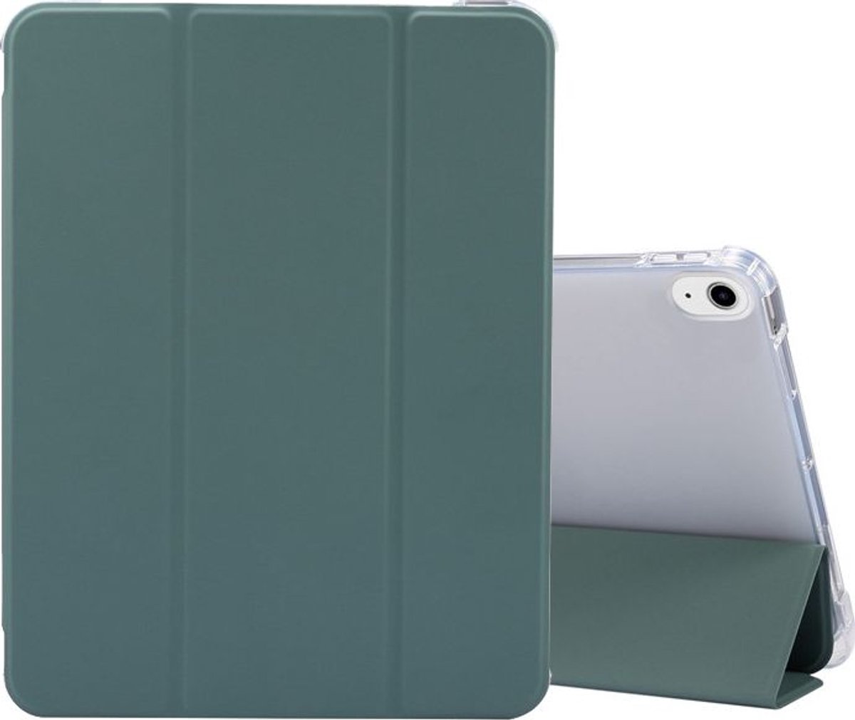 Mobigear Tablethoes geschikt voor Apple iPad Air 5 (2022) Hoes | Mobigear Tri-Fold Gel Bookcase + Stylus Houder - Groen