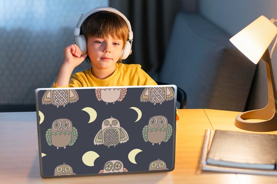 Sticker ordinateur portable - 14 pouces - Hibou - Motifs - Lune