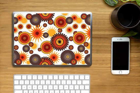 Sticker ordinateur portable - 11,6 pouces - Design - Rétro - Oranje - Fleurs