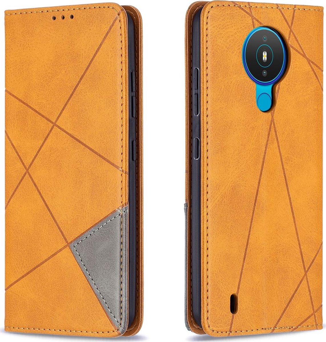 Mobigear Telefoonhoesje geschikt voor Nokia 1.4 Hoesje | Mobigear Rhombus Slim Bookcase | Pasjeshouder voor 2 Pasjes | Telefoonhoesje voor Pinpas / OV Kaart / Rijbewijs - Cognac