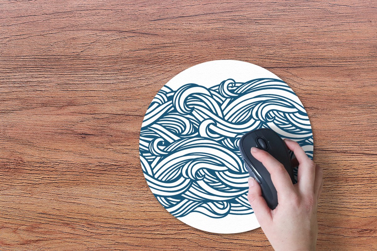 Muismat rond 30x30 cm - Mousepad Patroon - Golven - Zee - Ronde muismatten