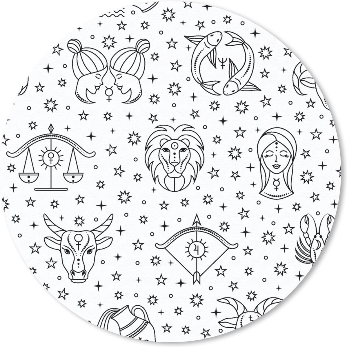 Muismat rond 20x20 cm - Mousepad Sterrenbeeld - Patroon - Zodiac - Horoscoop - Ronde muismatten