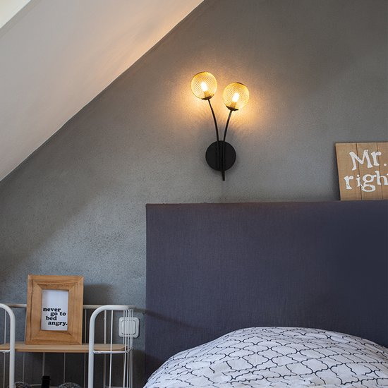 QAZQA athens – Landelijke Wandlamp voor binnen – 2 lichts – D 145 mm – Goud  –  Woonkamer | Slaapkamer | Keuken